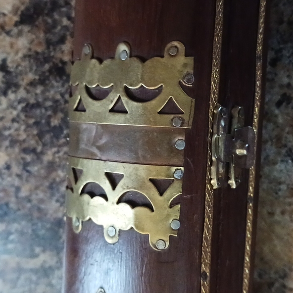 COFFIN Brass Wooden Trinket Hinged Incense Box Vintage Apothecary Style - Picture 8 of 11